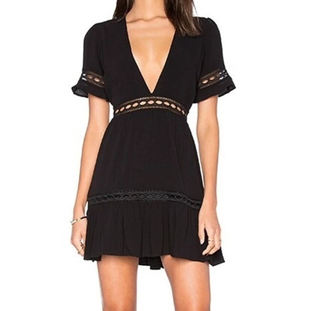 Stone Cold Fox Verona Lace Cutout Deep V Mini Dress Black Rayon Size 3 = medium - Picture 1 of 10